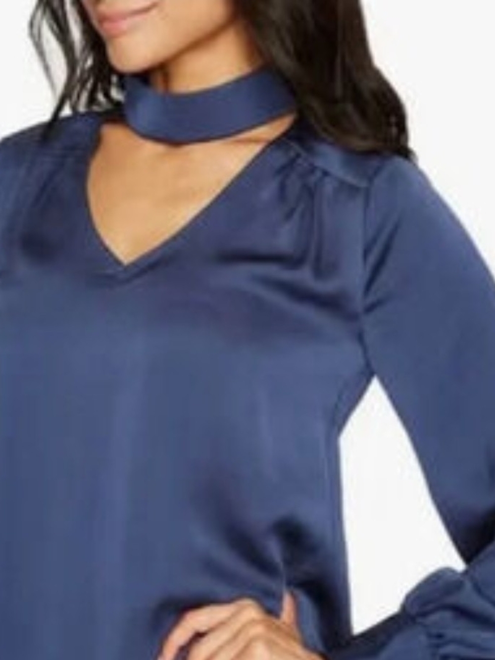Vince Camuto Navy Satin V-Neck Top with Choker